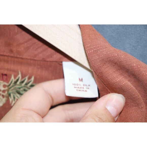 Caribbean Mens Silk‎ Hawaiian Shirt Burnt Orange Button Up Short Sleeve Size M - Picture 6 of 7